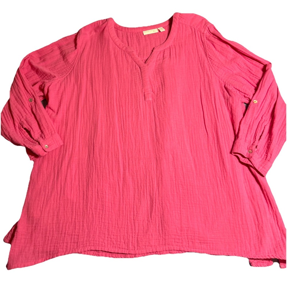 Susan Graver Tunic Women's Pink Excellent Gauze Roll Tab Sleeve Size 2XP